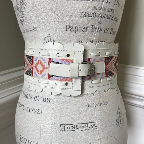 Isabel Marant Wide Waist Belt Womens Medium Cream Leather Embroidered Woven Boho main image 9